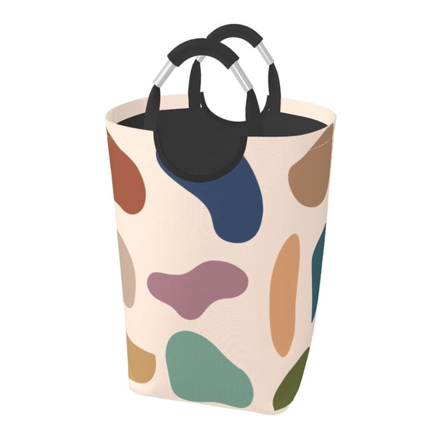 DouZhe 50L Rectangular Laundry Basket, Retro Spherical Aesthetic Decorative Prints Waterproof Foldable Laundry Hamper with Aluminum Handles