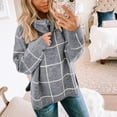 thumbnail image 3 of NAYTOAO Women Fall Pullover Sweater Turtleneck Plaid Long Sleeve Loose Casual Chunky Checked Knit Winter Sweaters Jumper Tops Gray S, 3 of 5