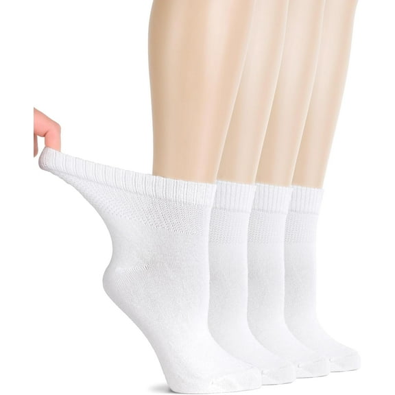 Diabetic Socks for Women, Super Soft, Thin Bamboo Ankle Socks, Wide, Loose, Non-Binding Top, Seamless Toe, 4 Pairs 01- White (4 Pairs) 6-9