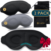 ComfiTime Memory Foam Sleep Mask - 2Pack 100% Blackout 3D Eye Mask for Sleeping, Eye Covers for Men & Women, Contour Blindfold with Nose Baffle for Adult, Soft Travel Eye Blinders Night Mask
