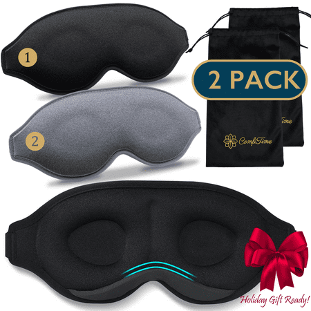 ComfiTime Memory Foam Sleep Mask - 2Pack 100% Blackout 3D Eye Mask for Sleeping, Eye Covers for Men & Women, Contour Blindfold with Nose Baffle for Adult, Soft Travel Eye Blinders Night Mask