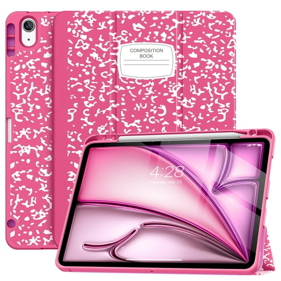 Soke for New iPad Air 11 Inch Case (M2) 2024, iPad Air 5th/4th Generation Case 10.9 Inch(2020-2022) with Pencil Holder, Soft TPU Back Cover & Auto Sleep/Wake, for iPad Air 11"/10.9", Book HotPink