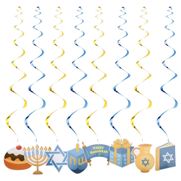 KAKOWELY 30 piezas de decoraciones colgantes para fiesta de Hanukkah, serpentinas en espiral, decoraciones de Hanukkah