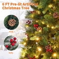 thumbnail image 2 of 6 FT Prelit Christmas Tree, Pencil Christmas Tree with Pine Cones, Holly Berries, 250 Warm White Lights, Automatic Hinge Expansion, Metal Stand, PE & PVC Xmas Trees for Porch, Church, Office, 2 of 8