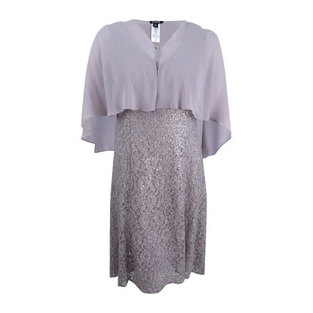 Sl Fashions - SL Fashions Women's Plus Size Lace Dress & Cape Shawl (18W, Dark Mortar)