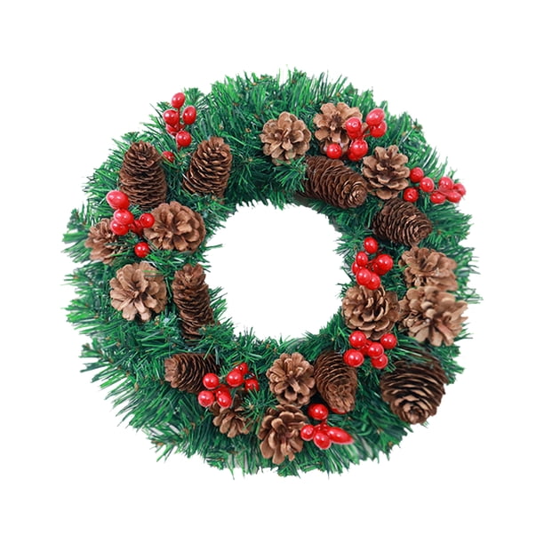 Guirnalda de Navidad de 16 pulgadas con conos de pino Fruta roja Feliz Navidad Guirnalda colgante Gu Abody 40cm/Sin luz de cordel