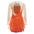 thumbnail image 2 of YiZYiF Kids Girls Figure Ice Skating Dress Rhinestones Splice Mesh Long Sleeve Tutu Skirt Dance Leotard Orange 12, 2 of 7