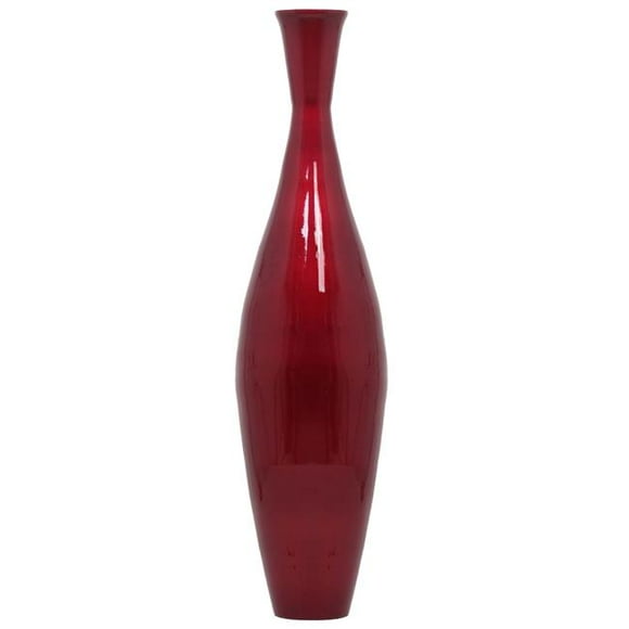 11 x 43 in. Modern Bamboo Narrow Trumpet Floor Vase with Metallic Finish, Red