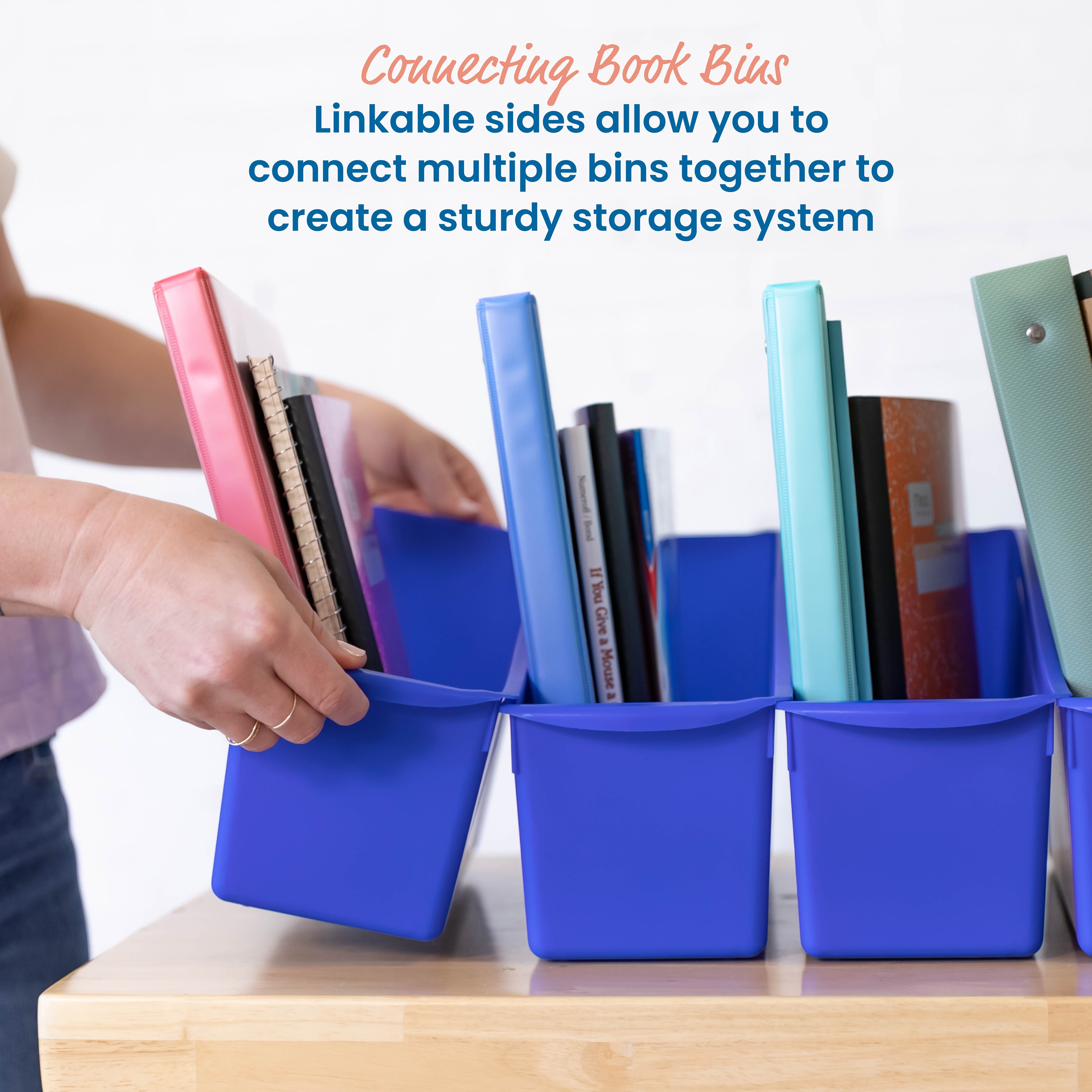 ECR4Kids Linking Plastic Storage Book Bin, Multipurpose Organization, Blue, 10-Piece