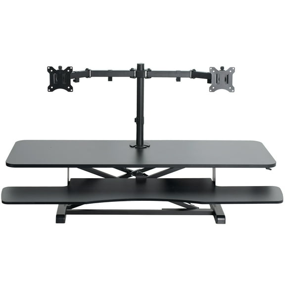 VIVO Black 48" Standing Desk Riser with Adjustable Dual 13" to 30" Monitor Mount