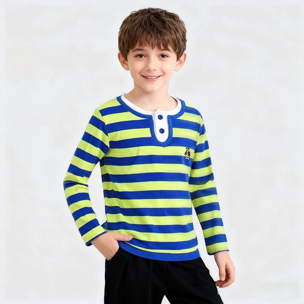 Blusa y camisa de manga larga con cuello vuelto para niños, blusa de verano con estampado de rayas, deportiva y recreativa, de manga larga y cuello redondo para niños, parte superior de poliéster para