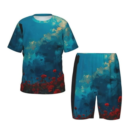 Adobk Tower And Red Roses Print Pajamas Toddler 2 Piece Short Sleeve Sleepwear Summer Kids Clothes Set-Medium