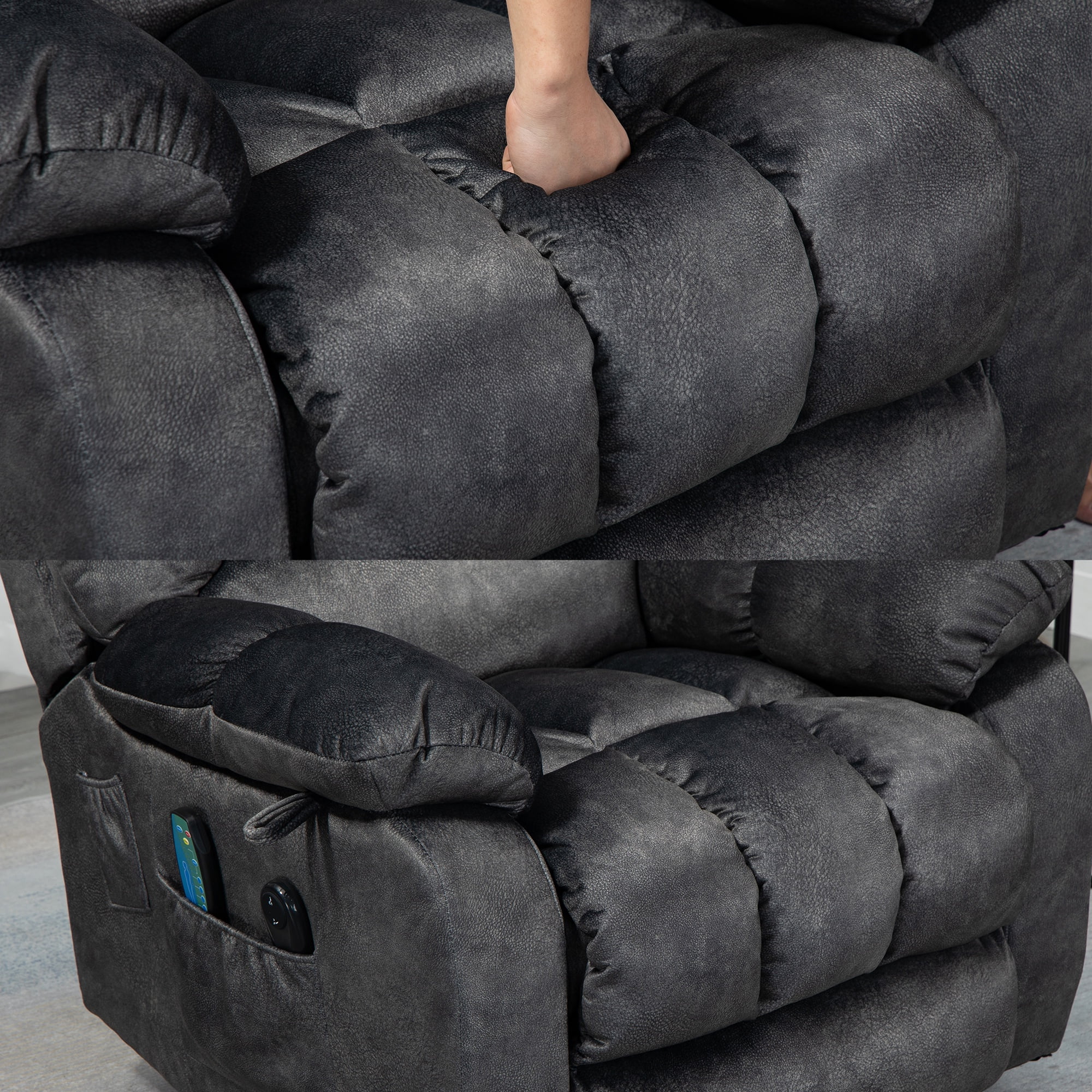 Power Lift Recliner Chair with Heat and Vibration Massage, UHOMEPRO Modern Fabric Elderly Electric Reclining Sofa with Remote Control and Side Pockets for Living Room Home Theater, Gray