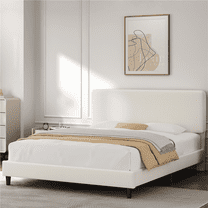 Renwick Upholstered Platform Bed with Adjustable Headboard, Full, Beige