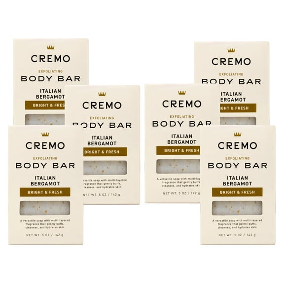6 Pack - Cremo Exfoliating Body Bar for Men, Italian Bergamot Scent, Multi-Layered Fragrance That Buffs, Cleanses and Hydrates Skin, 5 OZ