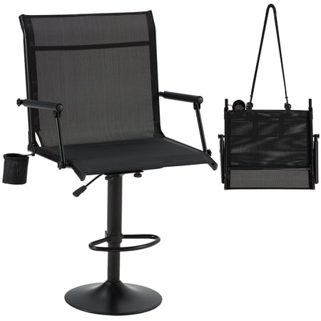 Danrelax Tall Pedestal Swivel Hunting Bar Chair Footrest Ring Mesh Back Armrests