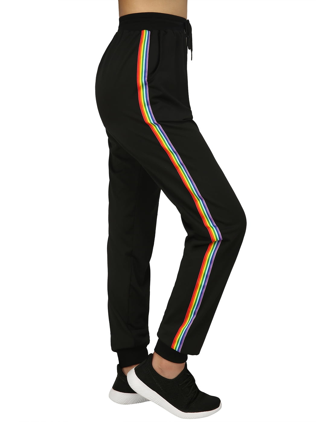 HDE Women's Rainbow Striped Joggers 