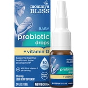 Mommy's Bliss Baby Probiotic Drops + Vitamin D, Supports Digestive Health and Immunity, Flavorless, 0.34 fl oz