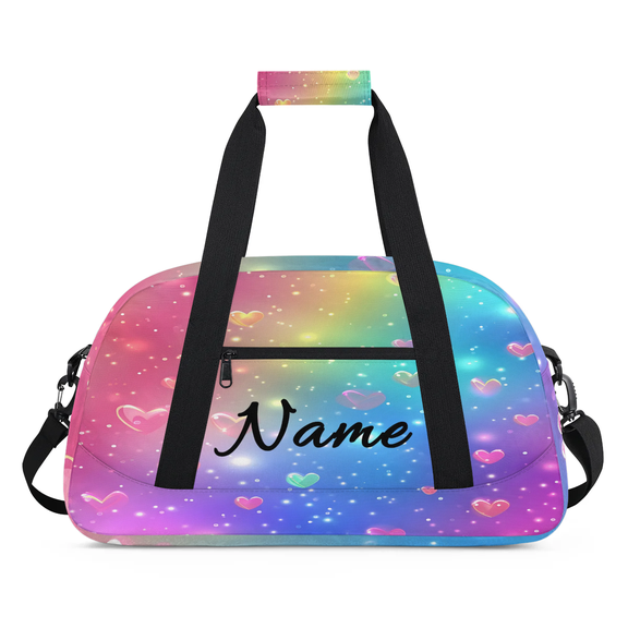 Qzaxky Personalized Dance Bag Gym Bag Custom Duffle Bag Large Dance Bag for Girls with Name Overnight Bag Cute Heart Patterns