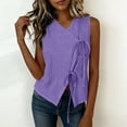 thumbnail image 4 of Women's Sleeveless V-Neck Linen Tank Top, Solid Color Casual Summer Blouse, 4 of 7