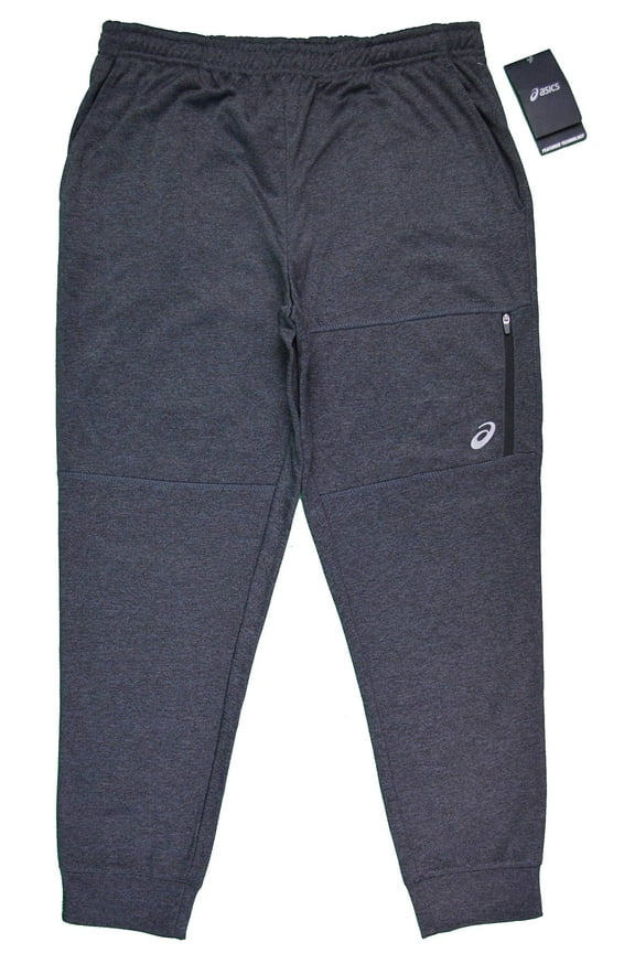 Men's Zip Pocket Fleece Performance Jogger Pants (Heather Grey, Large L)