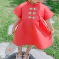 thumbnail image 2 of Otqutp Toddler Baby Girls Traditional 𝗧ang Suit Dress Toddler Mid Length Retro Buckle Qipao Short Sleeve New Year Cheongsam, 2 of 9