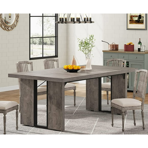 Tribesigns 71" Large Dining Table for 6 to 8 People, Farmhouse Style Dinner Table, Rectangular Dining Table for Kitchen, Grey