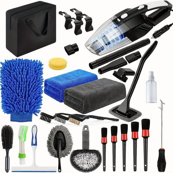 27/28/32pcs Car Wash Detail Kit - Detail Brushes, Drill Brush Set, Cleaning Tools & Accessories for Interior, Exterior, Wheels - Without Power
