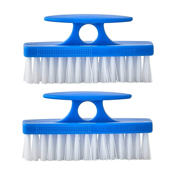 Superio Blue Nail Brush Cleaner with Handle, 2 Pack - Durable Brush Scrubber To Clean Toes, Fingernails, Hand Scrubber All Surface Cleaning, Heavy Duty Scrub Brush Stiff Bristles, Easy To Hold