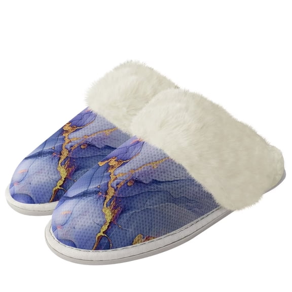 Chririnla Purple Marble Print Plush House Shoes for Women Bedroom Slippers for Women Fuzzy Slippers with Fur Edges for Indoor & Outdoor