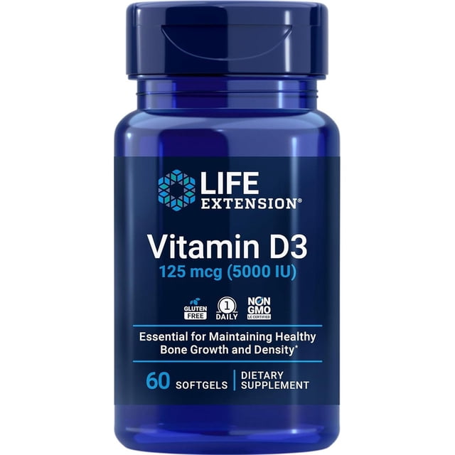 Vitamina D3 Life Extension 125mcg 5000 Iu 60 Cápsulas Apoyo A Huesos