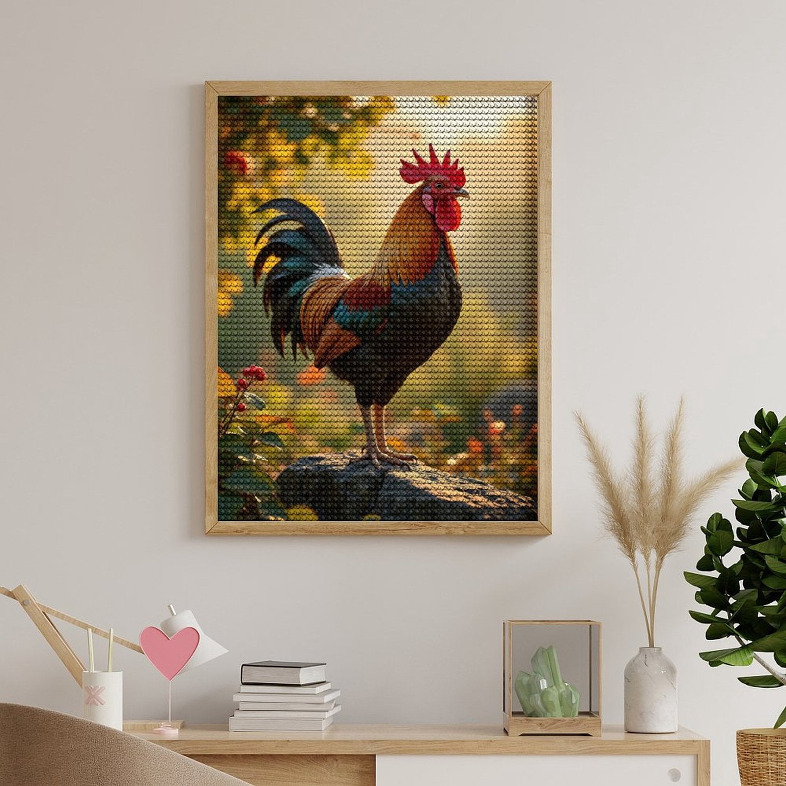 Diamond Art Kits for Adults - Rooster Morning Sunlight Rock Nature 5d Diamond Painting for Adults, Diamond Art for Adults Beginners, Frameless Diamond Painting Kits for Adults for Home Wall Decor