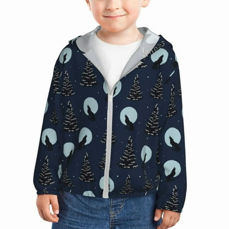 

Lukts Night Forest Wolf Print Children s Long-Sleeved Sun Protection Clothing Hooded Sweatshirts for Boys and Girls Outdoor Sports-2 Years
