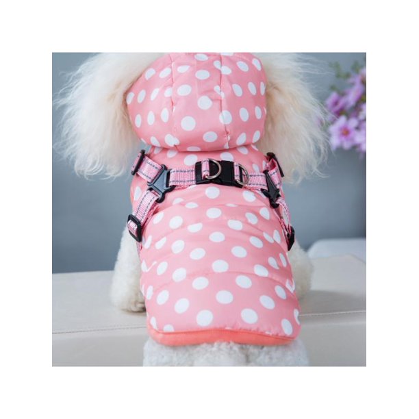 2 in1 Pet Winter Warmer Polka Dot Clothes Padded Coat Puppy Dog Harness