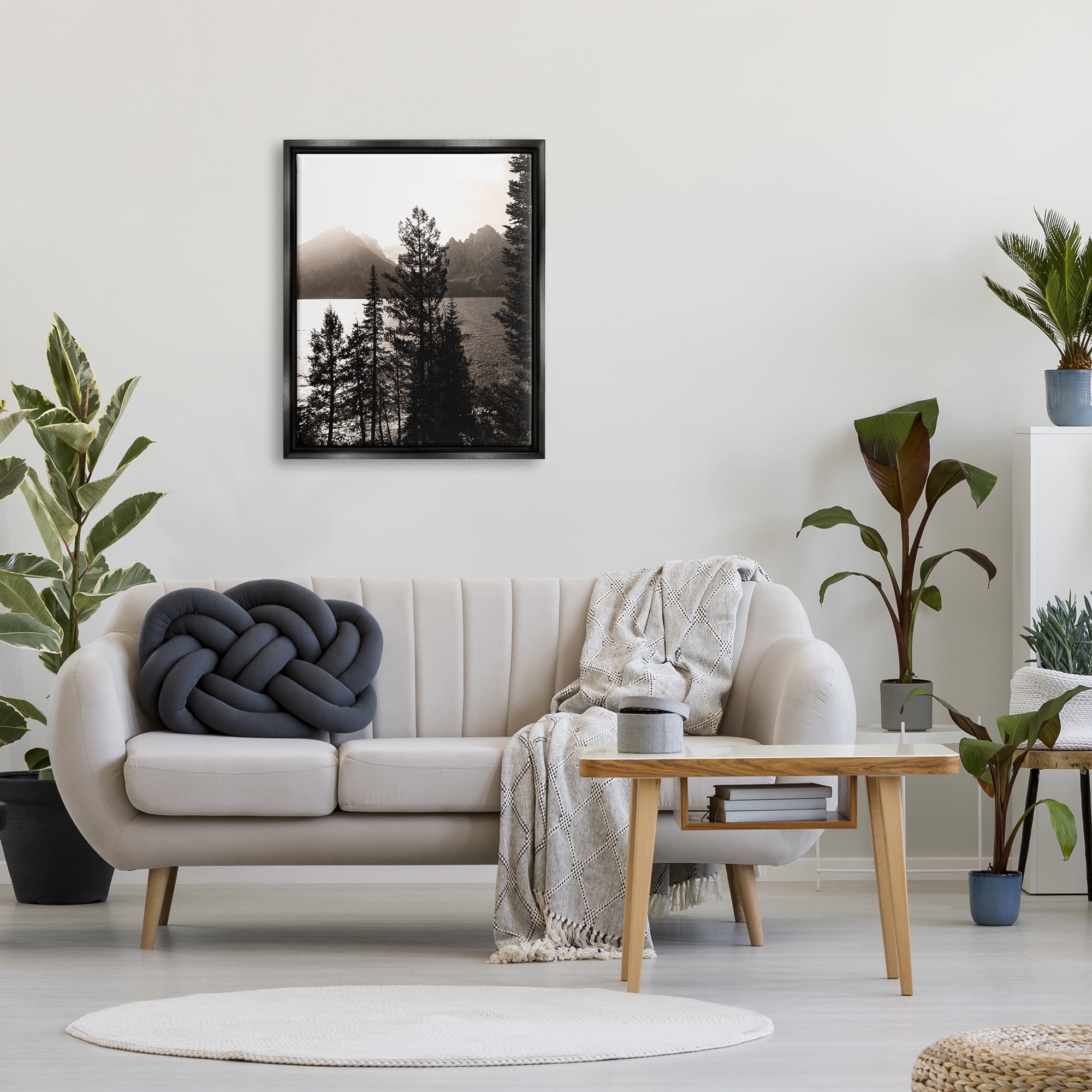 Stupell Industries Trees & Lake View Landscape Photography Black Floater Framed Canvas Art Print Wall Art, 25 x 31