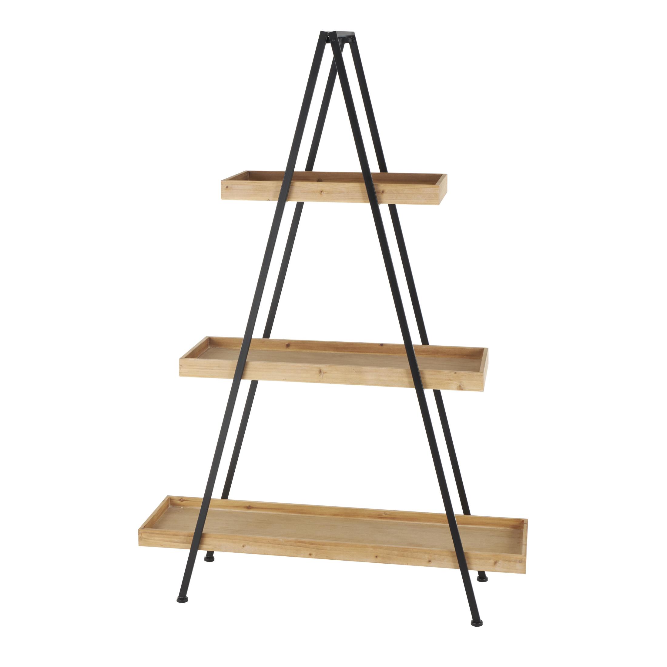 DecMode 42" x 60" Black Metal 3-Tier Shelving Unit with Black Metal Triangle Frame, 1-Piece