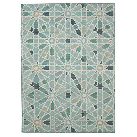 Linon Outdoor Washable Area Rug Collection, Green and Ivory, 7' x 9'