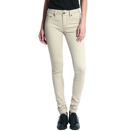 TheMogan Women's Basic Khaki Stretch Comfy Twill Denim Low Rise Skinny