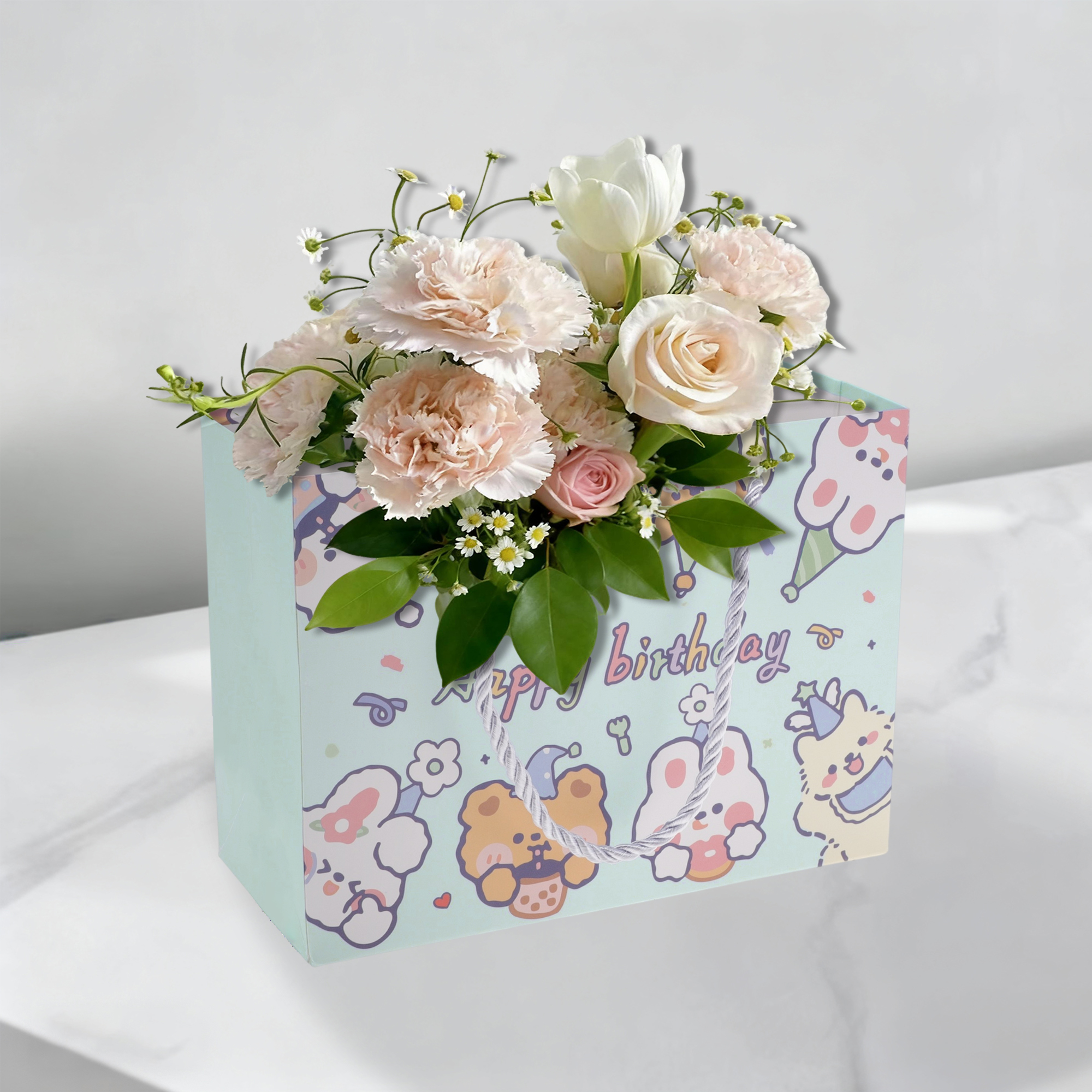 Unique Bargains Set of 4 Cartoon Animal Gift Bags Blue