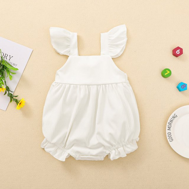 Faithtur Bébé Filles Romper, Couleur Unie Col Carré Manches Mouche une Seule Pièce