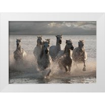 Llovet, Jorge 24x18 White Modern Wood Framed Museum Art Print Titled - Horses Landing at the Beach