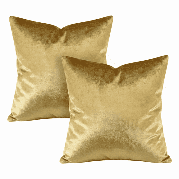 Gold Velvet Decorative Throw Pillow Covers, 18 x 18 Inch, Soft Square Cushion Cases for Sofa Couch Bed, Luxury Solid Color Home Decor, 2 Pack