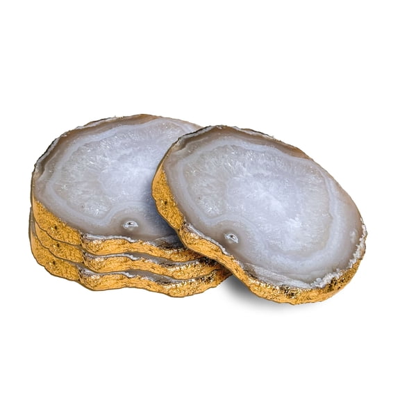IHI est. 1986 Salt Agate Wood Coasters Set of 4 (4 Inch) - Natural Stone Drink Coasters for Home Decor