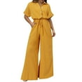 thumbnail image 1 of Mode Femme Combinaison Taille Haute Unie Ceinturée Coton Lin Manches Courtes Poche Bouton Longue Robe Maxi, 1 of 5