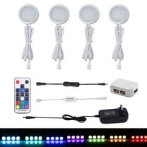 RGB Color Changing LED Under Cabinet Lights Kit - Slim Aluminum Multi-Color Puck Lights for Kitchen Counter, Furniture, and Holiday Decor (Set of 4)