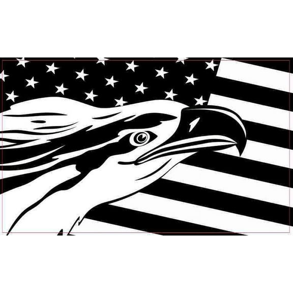 5in X 3in Black and White Eagle American Flag Sticker Vinyl Bumper Decal