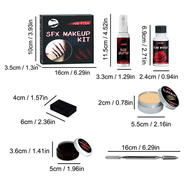 Halloween Special Effects SFX Kit De Maquillaje Para Zombie Vampire Skin Wax Gel De Sangre Falsa Cicatriz Agua Sangre Falsa Spray Esponja Raspador De Plata Para Halloween Cosplay ANGGREK Descripción de la referencia