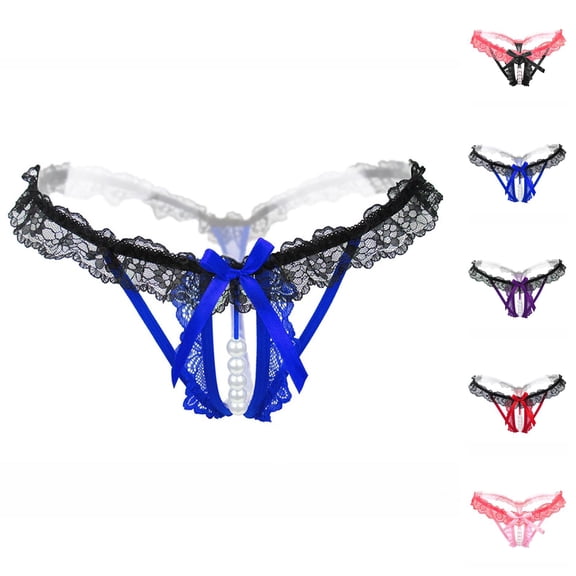 Women Sexy Tassel Mesh Pearl Briefs Hollow Out Panties Crochet Lace Up Panty Thongs G String Lingerie Underwear