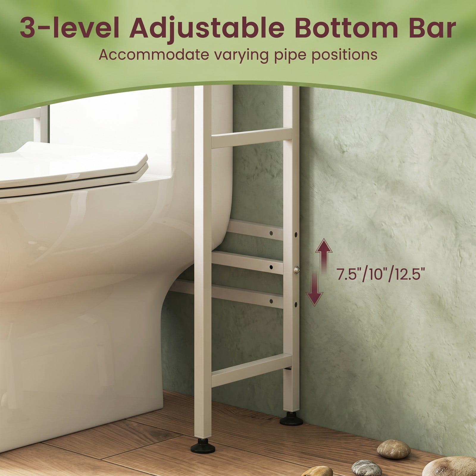 ALPULON Over the Toilet Cabinet Bathroom Organizer with 2 Flip-Up Fluted Door Cabinets and 4 Side Hooks for Storage, White