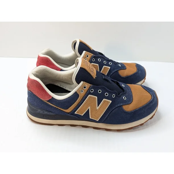 New Balance Mens Size 9.5 D Denim Navy Tan Red Casual Shoes M1574DN2 *NO LACES*